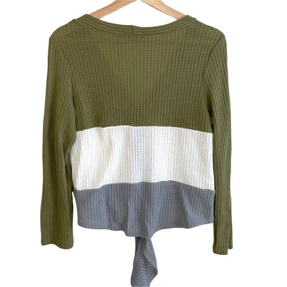 Waffle Knit Front Tie Colour Block Button Down - Picture 6 of 8